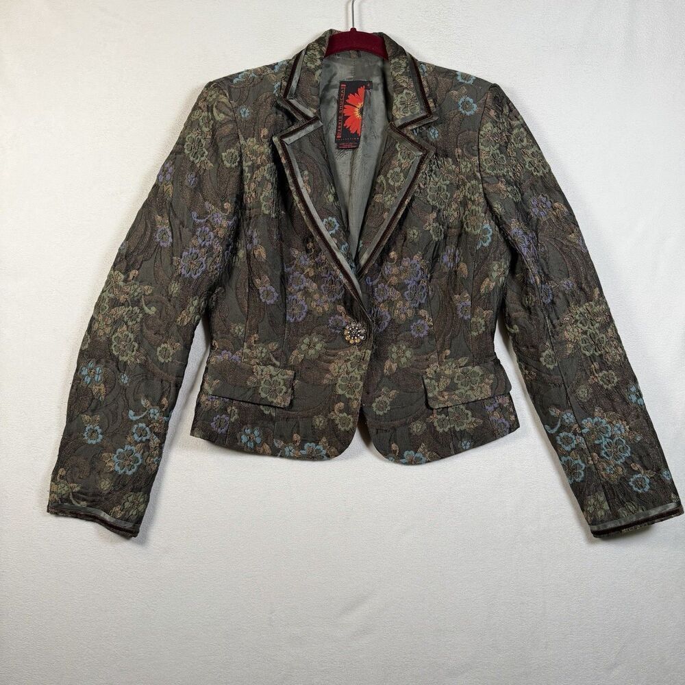 Debbie Shuchat Floral Tapestry Blazer Jacket Size 4 Cropped Boho Jacquard